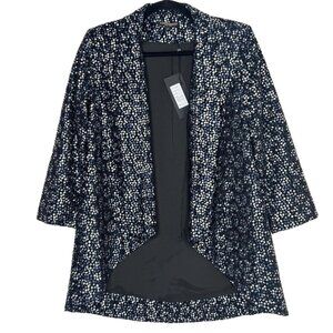 Alberto Makali NEW 3/4 Sleeve Open Front Blue and Black Evening Blazer